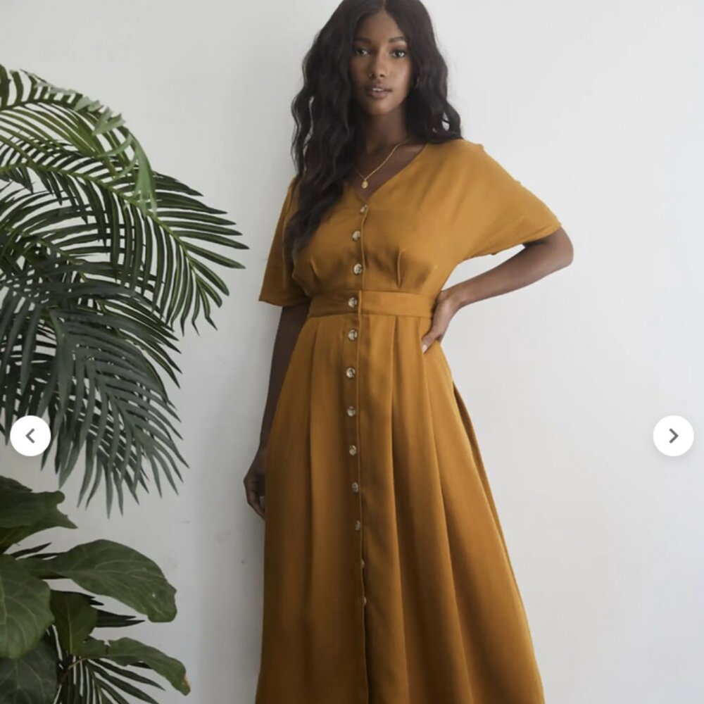 VETTA The Two Piece Midi Dress Gold Size 4 w/ Sash (discontinued)